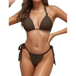 Women’s Halter Knot Tie Triangle Top And Brazilian Bottom Bikini Set